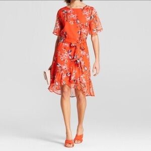 a new day Faux Wrap Ruffle Hem Red Floral Dress Target XS